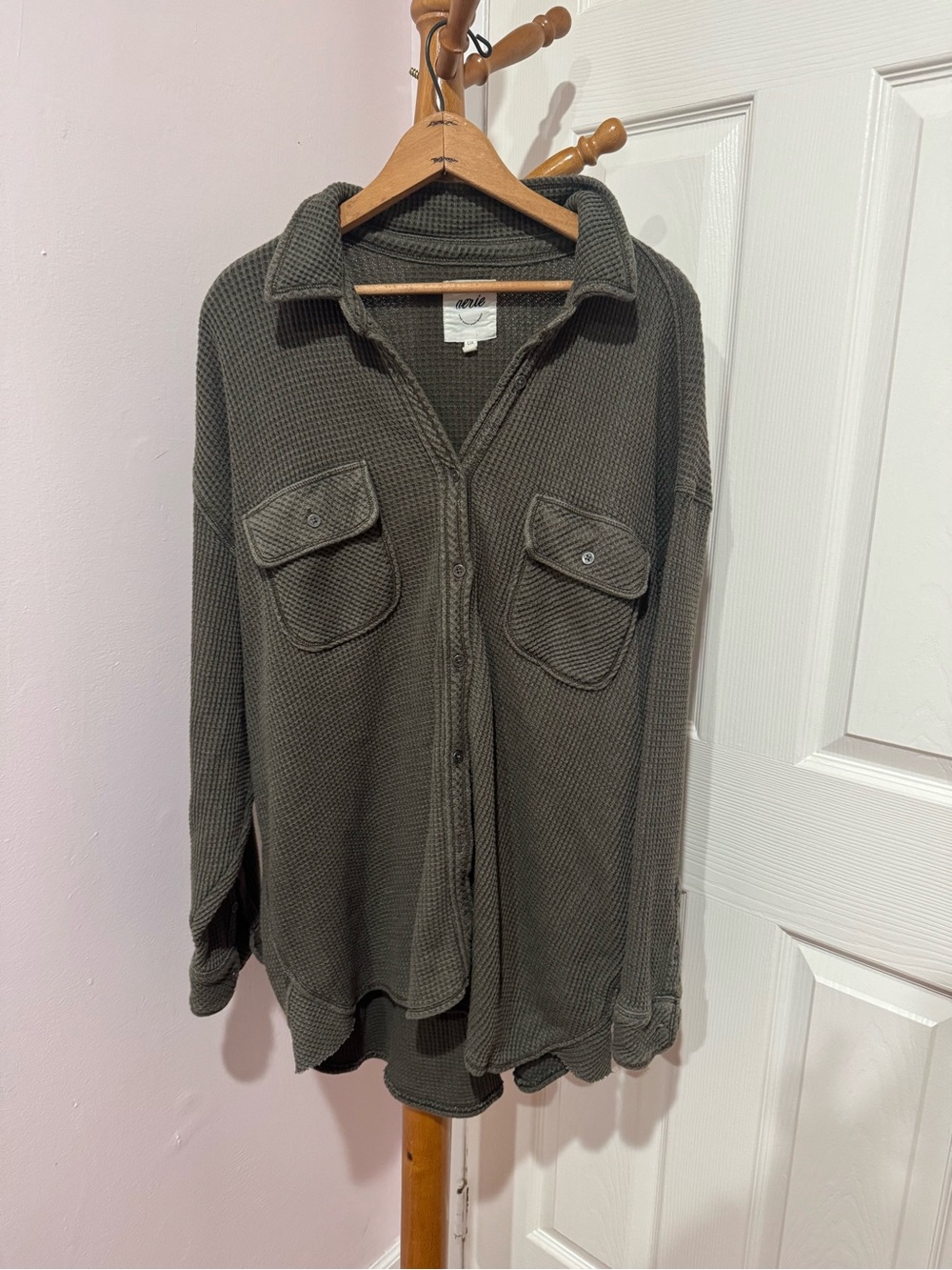 aerie button down waffle knit top